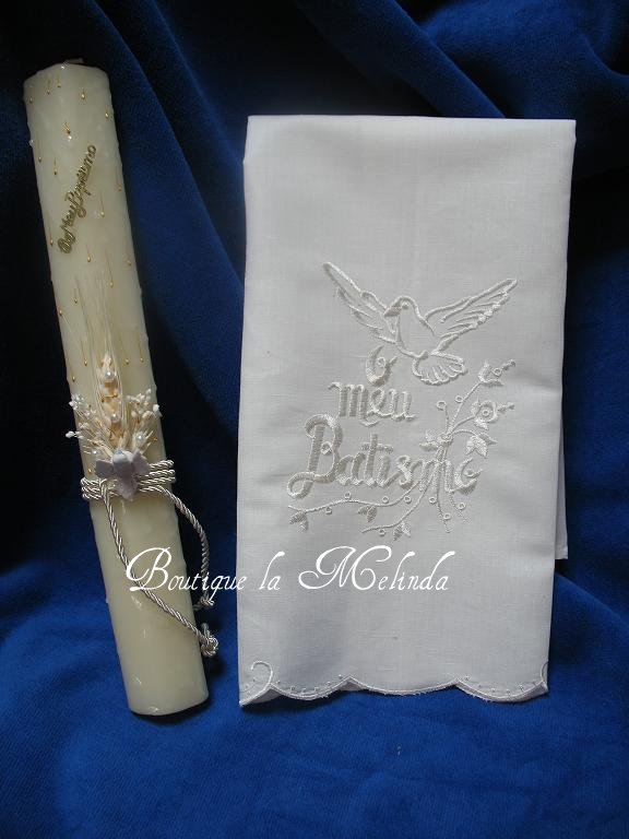 Coffret  bougie serviette Meu Baptismo gros plan- BOUTIQUE LA MELINDA